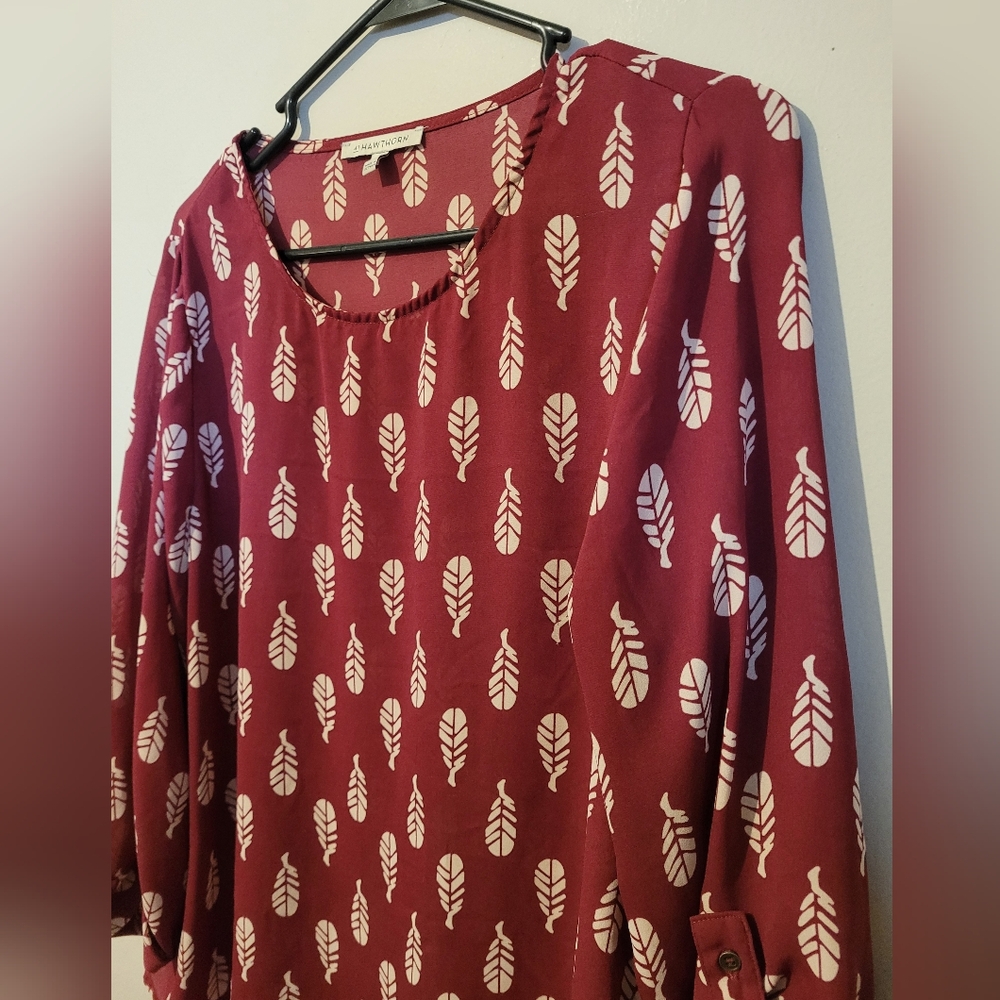 41 Hawthorn Burgundy Leaf Print Women's Blouse